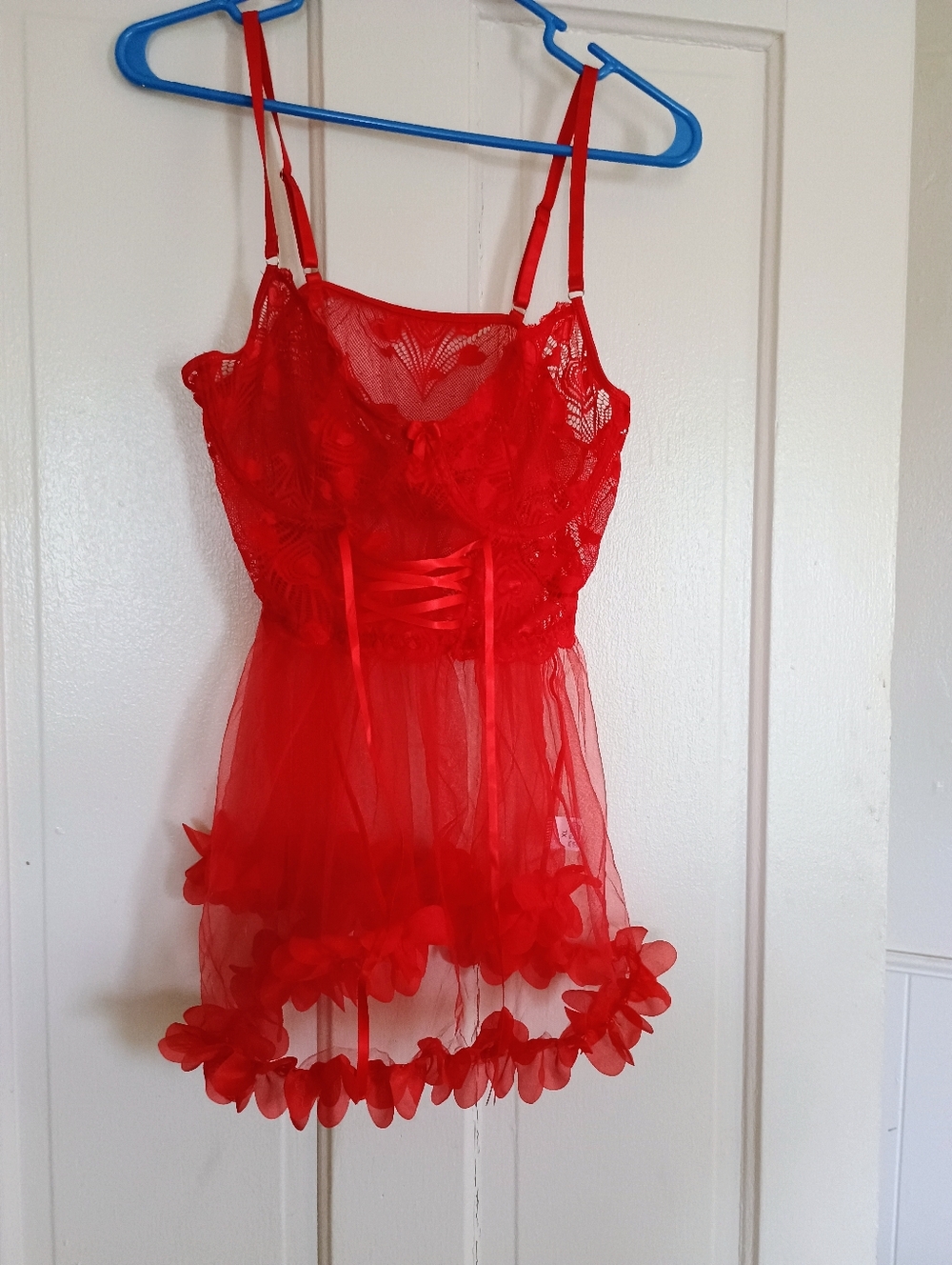 Red Lace Corset Style No Corset Babydoll Lingerie Excellent Condition